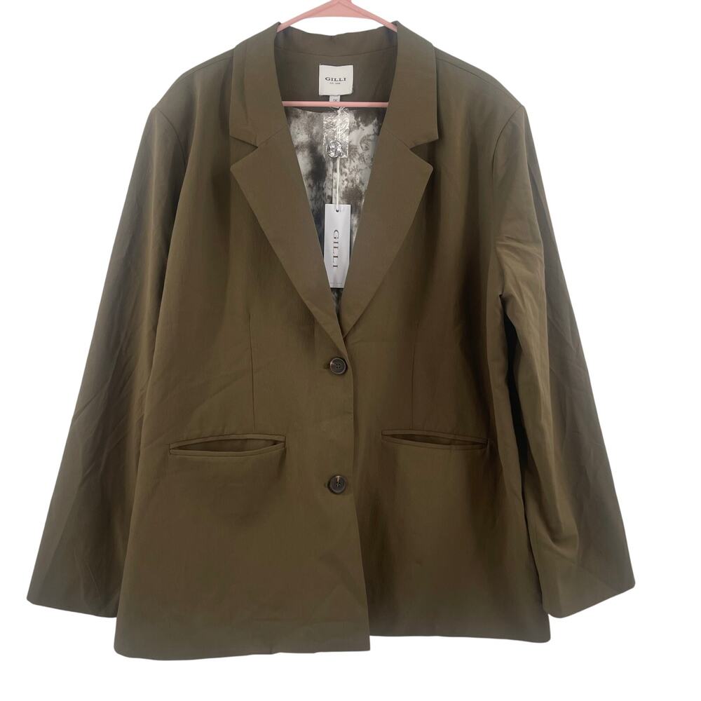 GILLI Blazer Size 1X NWT Olive Green Oversized NWT Plus Curvy Business Office